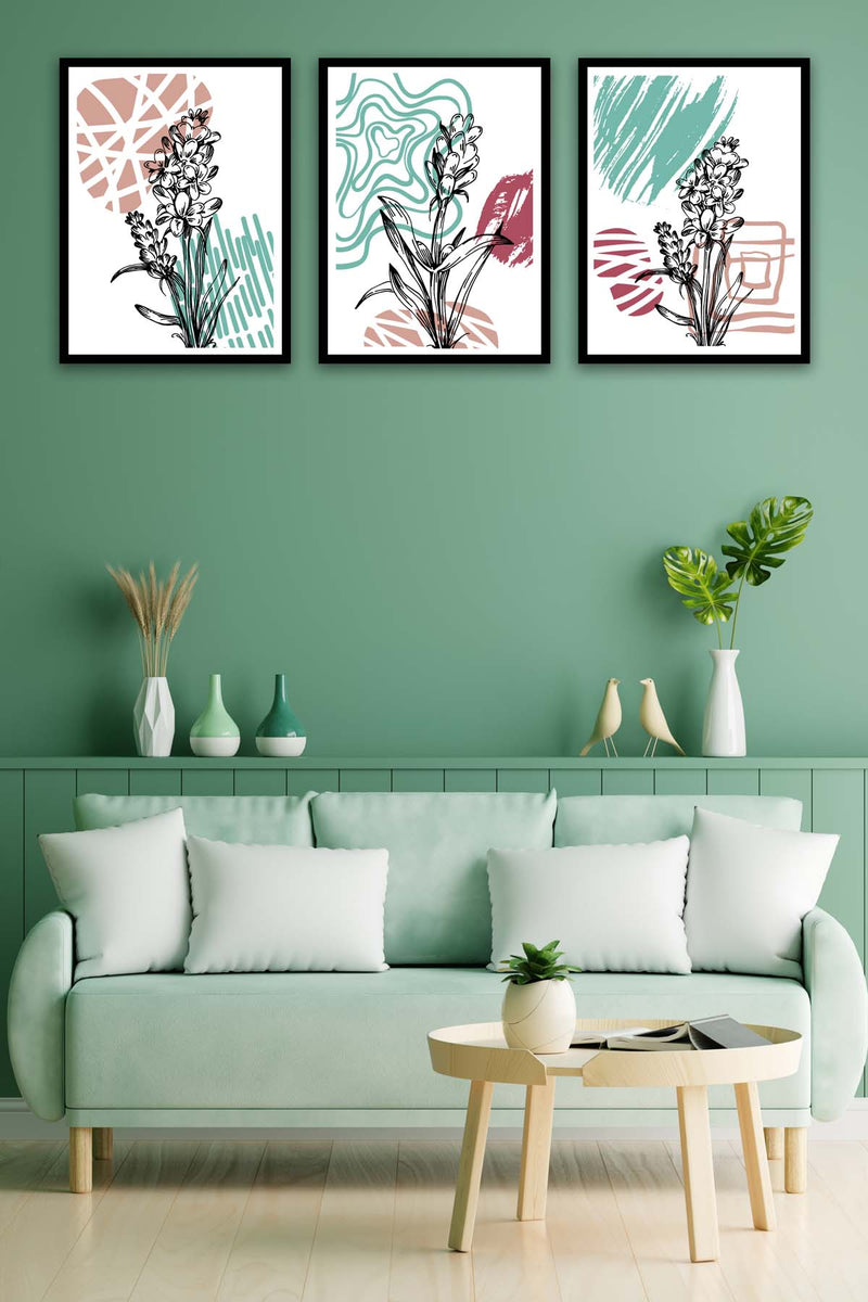 Wow 3 Parça Modern Sanat Tarzında Siyah Çerçeve Görünümlü Uv Baskı Mdf Ahşap Duvar Tablo Seti