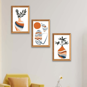 Wow 3 Parça Modern Sanatsal Bohem Tarzda (Çerçeve Görünümlü) Uv Baskı Mdf Ahşap Duvar Tablo Seti