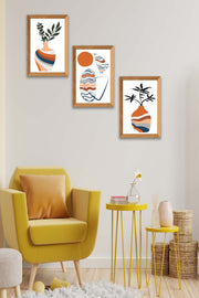 Wow 3 Parça Modern Sanatsal Bohem Tarzda (Çerçeve Görünümlü) Uv Baskı Mdf Ahşap Duvar Tablo Seti