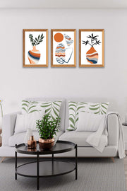 Wow 3 Parça Modern Sanatsal Bohem Tarzda (Çerçeve Görünümlü) Uv Baskı Mdf Ahşap Duvar Tablo Seti