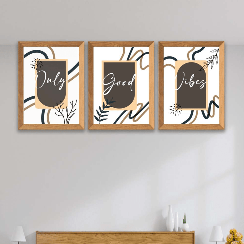 Wow 3 Parça Modern Sanatsal Tarzda (Çerçeve Görünümlü) Uv Baskı Mdf Ahşap Duvar Tablo Seti