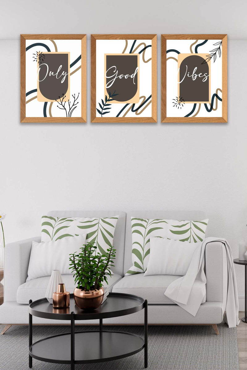 Wow 3 Parça Modern Sanatsal Tarzda (Çerçeve Görünümlü) Uv Baskı Mdf Ahşap Duvar Tablo Seti