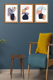 Wow 3 Parça Modern Sanatsal Tarzda Line Art (Çerçeve Görünümlü) Uv Baskı Mdf Ahşap Duvar Tablo Seti