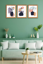 Wow 3 Parça Modern Sanatsal Tarzda Line Art (Çerçeve Görünümlü) Uv Baskı Mdf Ahşap Duvar Tablo Seti
