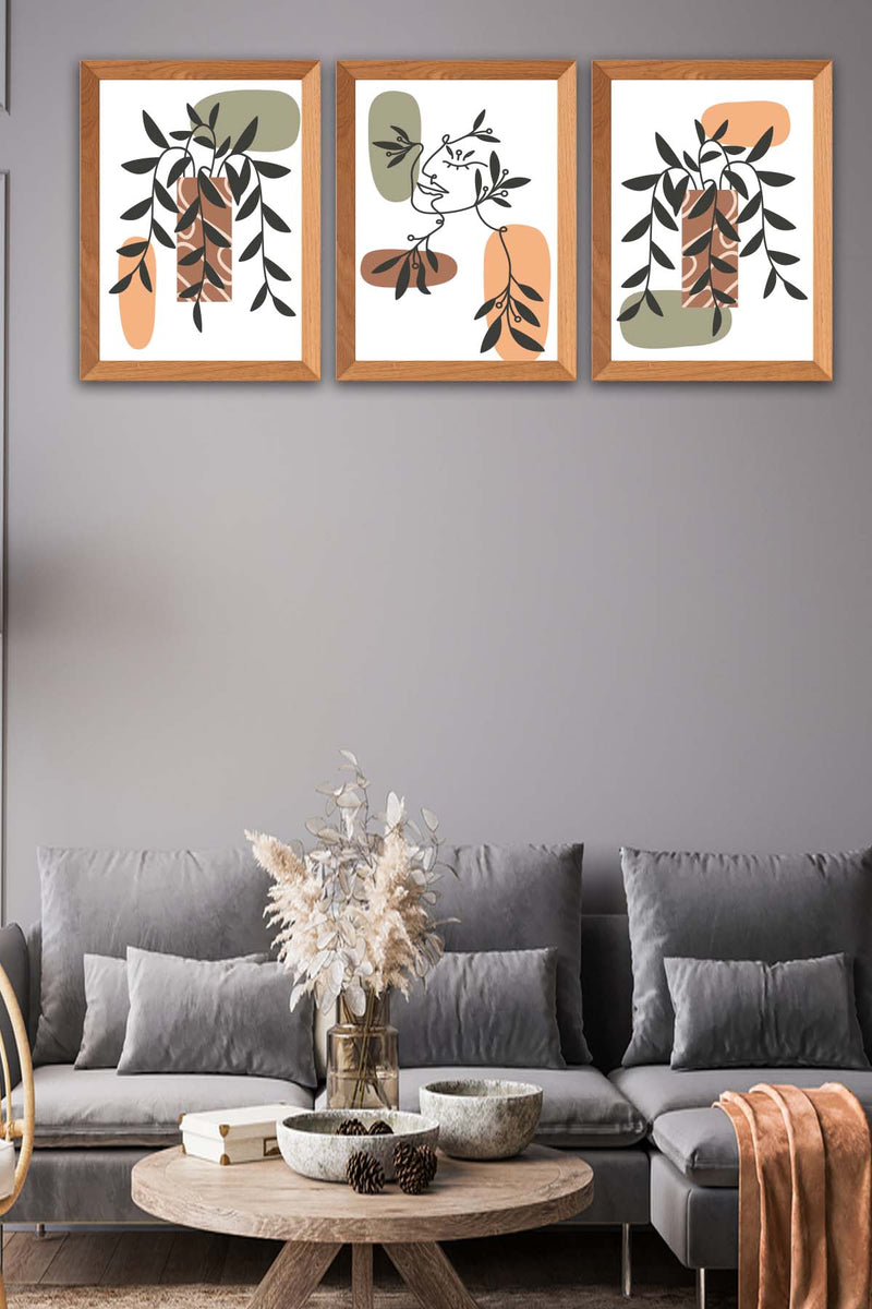 Wow 3 Parça Modern Tarzda Bohem Kadın Tasarım Uv Baskı Mdf Ahşap Duvar Tablo Seti