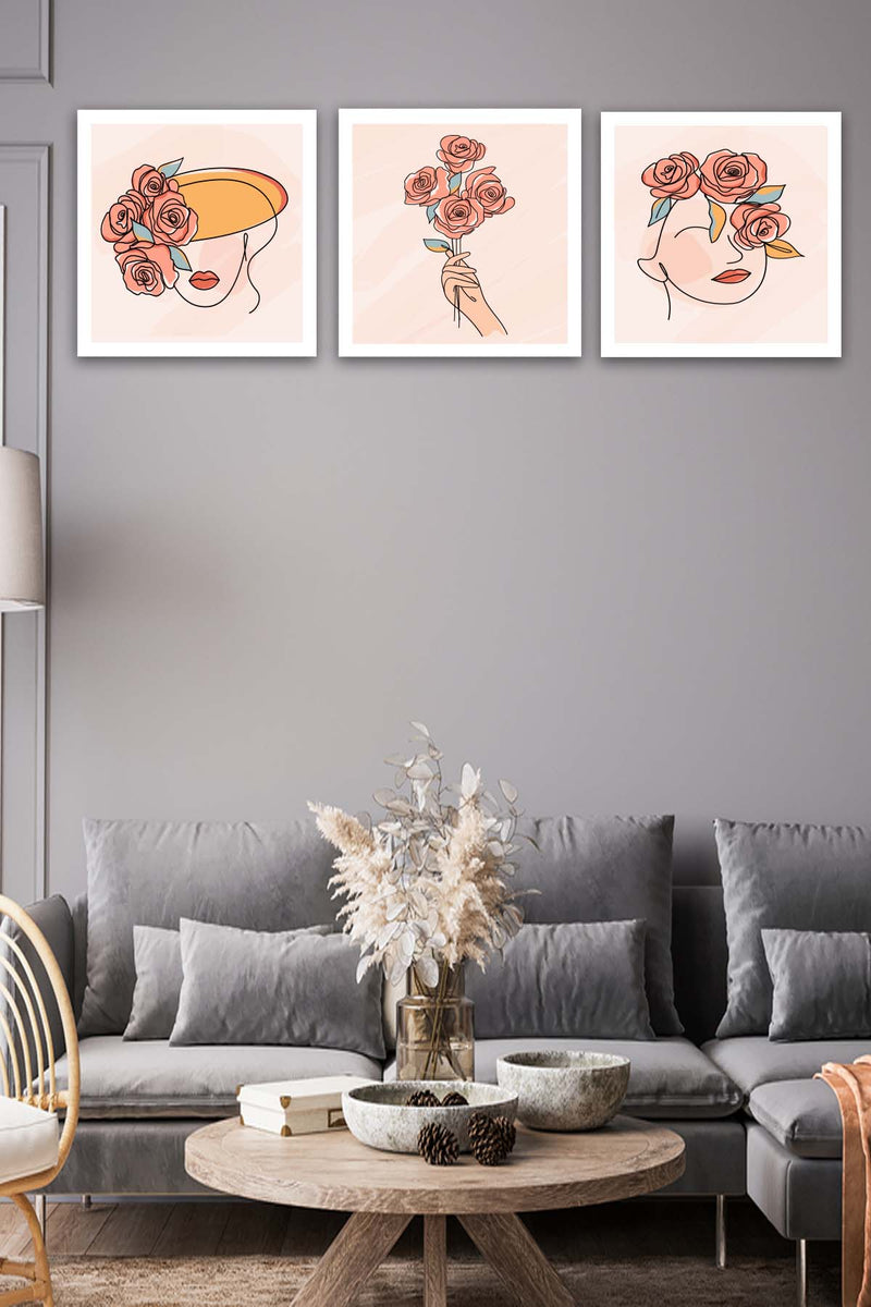 Wow 3 Parça Modern Tarzda Bohem Tasarım Uv Baskı Mdf Ahşap Duvar Tablo Seti