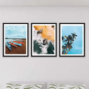 Wow 3 Parça Modern Tarzda Manzara Fotoğraflı Siyah Çerçeve Görünümlü Dijital Baskı Duvar Tablo Seti