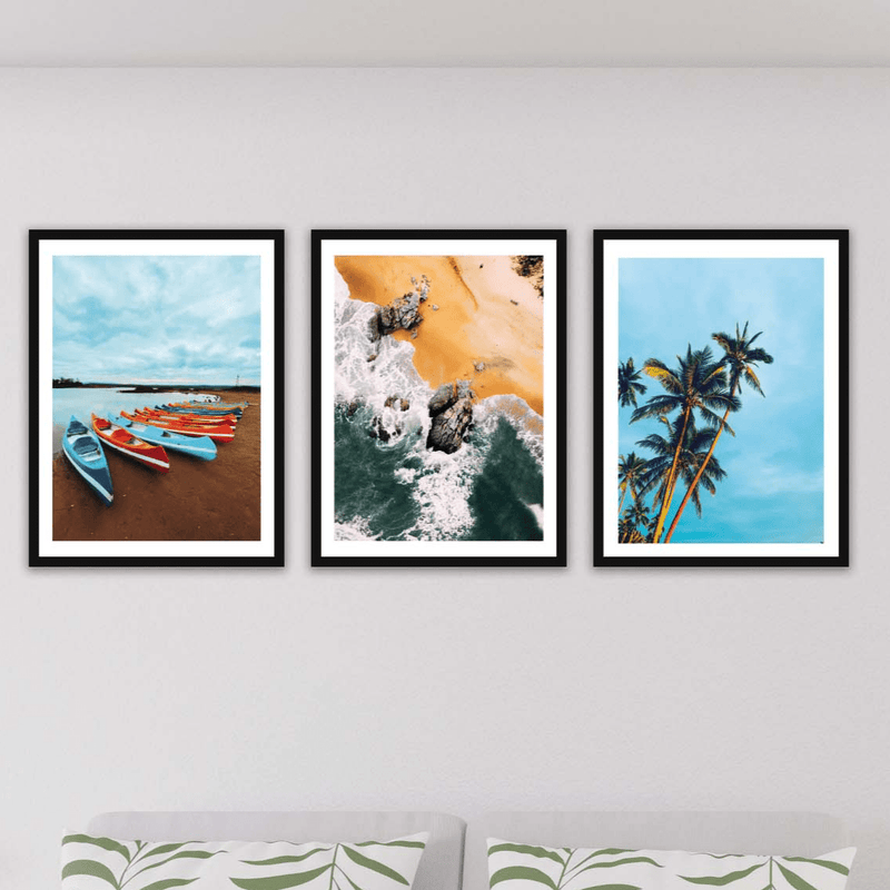 Wow 3 Parça Modern Tarzda Manzara Fotoğraflı Siyah Çerçeve Görünümlü Dijital Baskı Duvar Tablo Seti