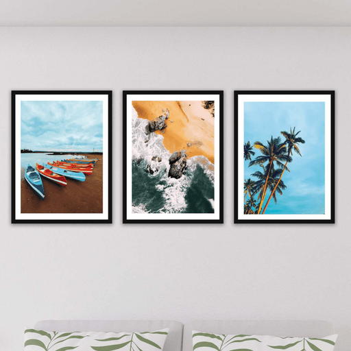 Wow 3 Parça Modern Tarzda Manzara Fotoğraflı Siyah Çerçeve Görünümlü Dijital Baskı Duvar Tablo Seti