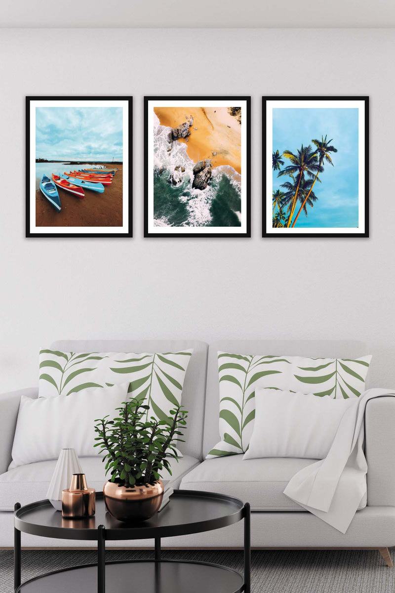 Wow 3 Parça Modern Tarzda Manzara Fotoğraflı Siyah Çerçeve Görünümlü Dijital Baskı Duvar Tablo Seti