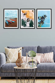 Wow 3 Parça Modern Tarzda Manzara Fotoğraflı Siyah Çerçeve Görünümlü Dijital Baskı Duvar Tablo Seti