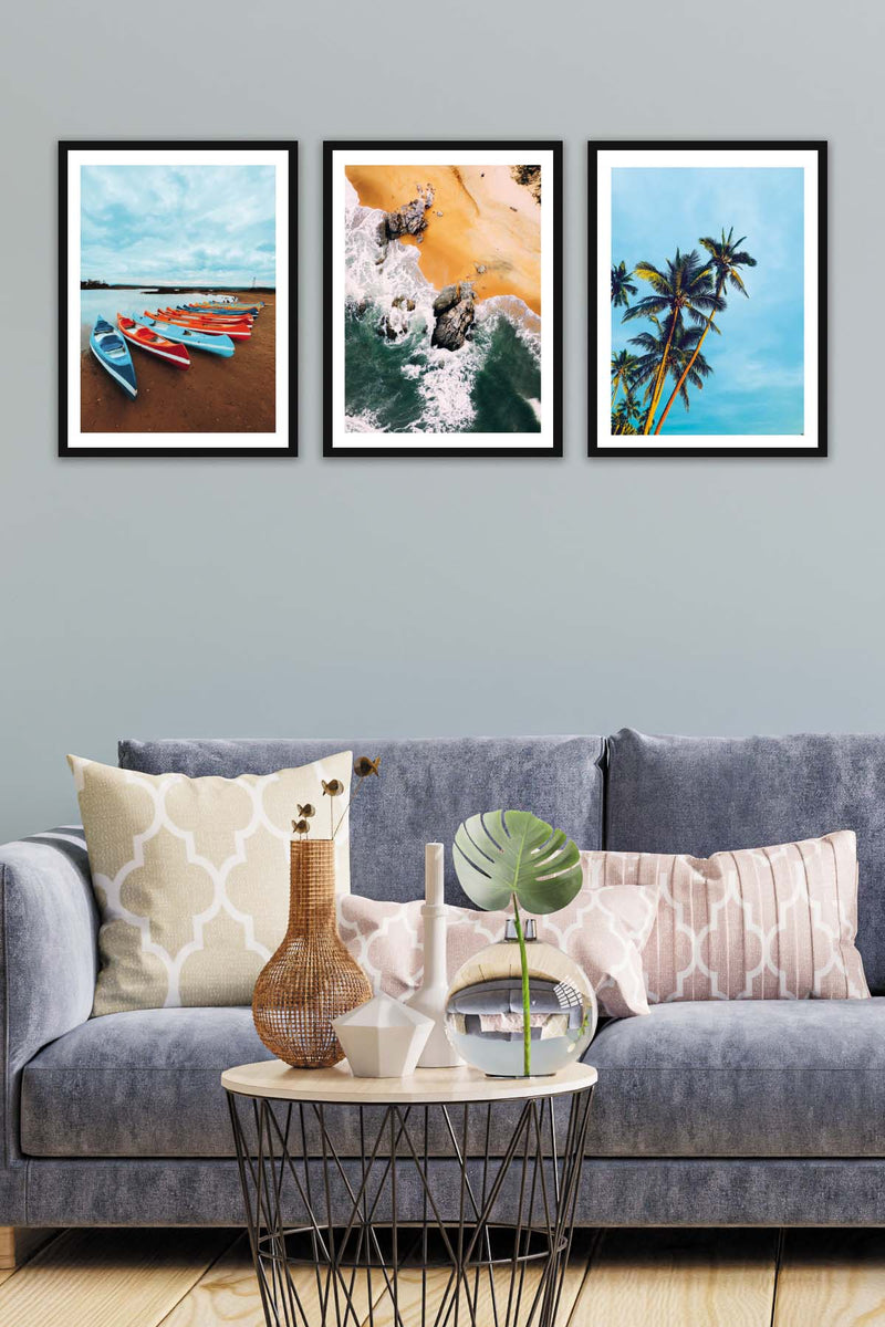 Wow 3 Parça Modern Tarzda Manzara Fotoğraflı Siyah Çerçeve Görünümlü Dijital Baskı Duvar Tablo Seti