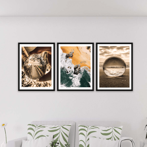 Wow 3 Parça Modern Tarzda Sanatsal Siyah Çerçeve Görünümlü Dijital Baskı Duvar Tablo Seti