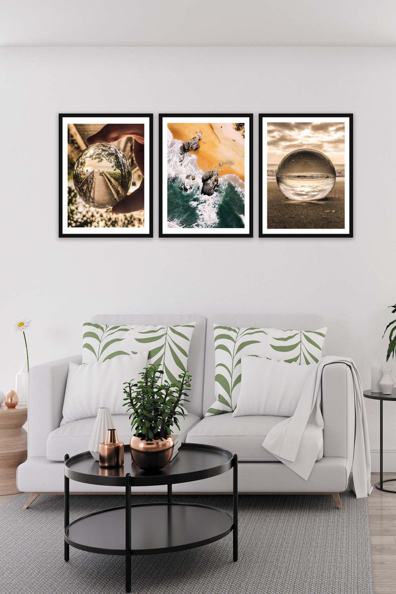 Wow 3 Parça Modern Tarzda Sanatsal Siyah Çerçeve Görünümlü Dijital Baskı Duvar Tablo Seti