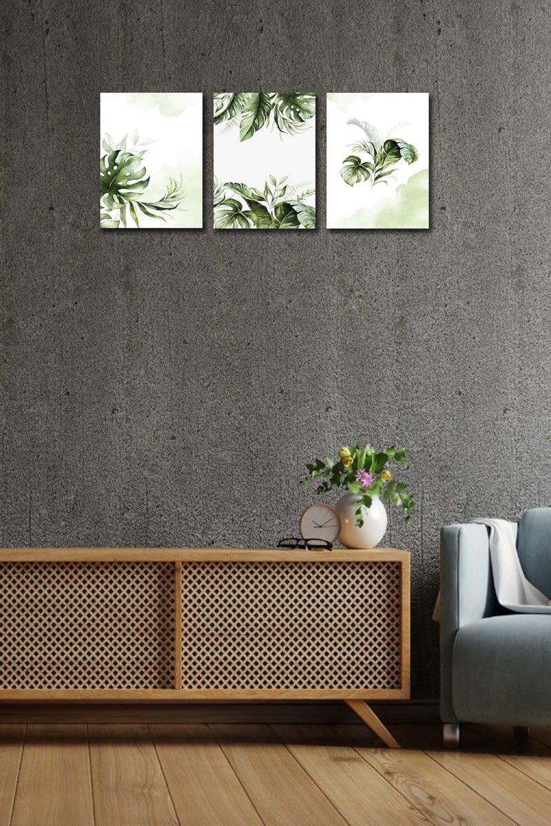 Wow 3 Parça Modern Tarzda Yaprak Duvar Tablo Seti
