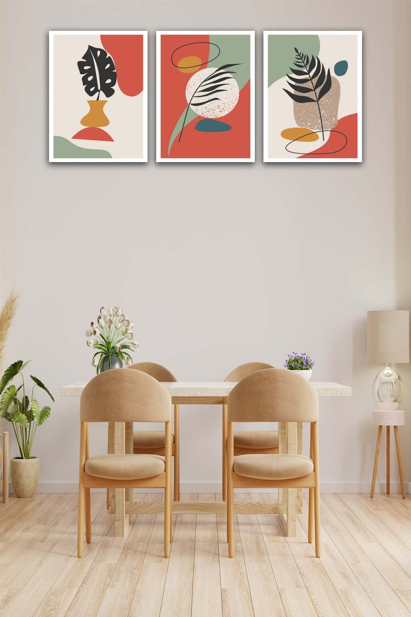 Wow 3 Parça Renkli Modern Bohem Tarzda Uv Baskı Mdf Ahşap Duvar Tablo Seti