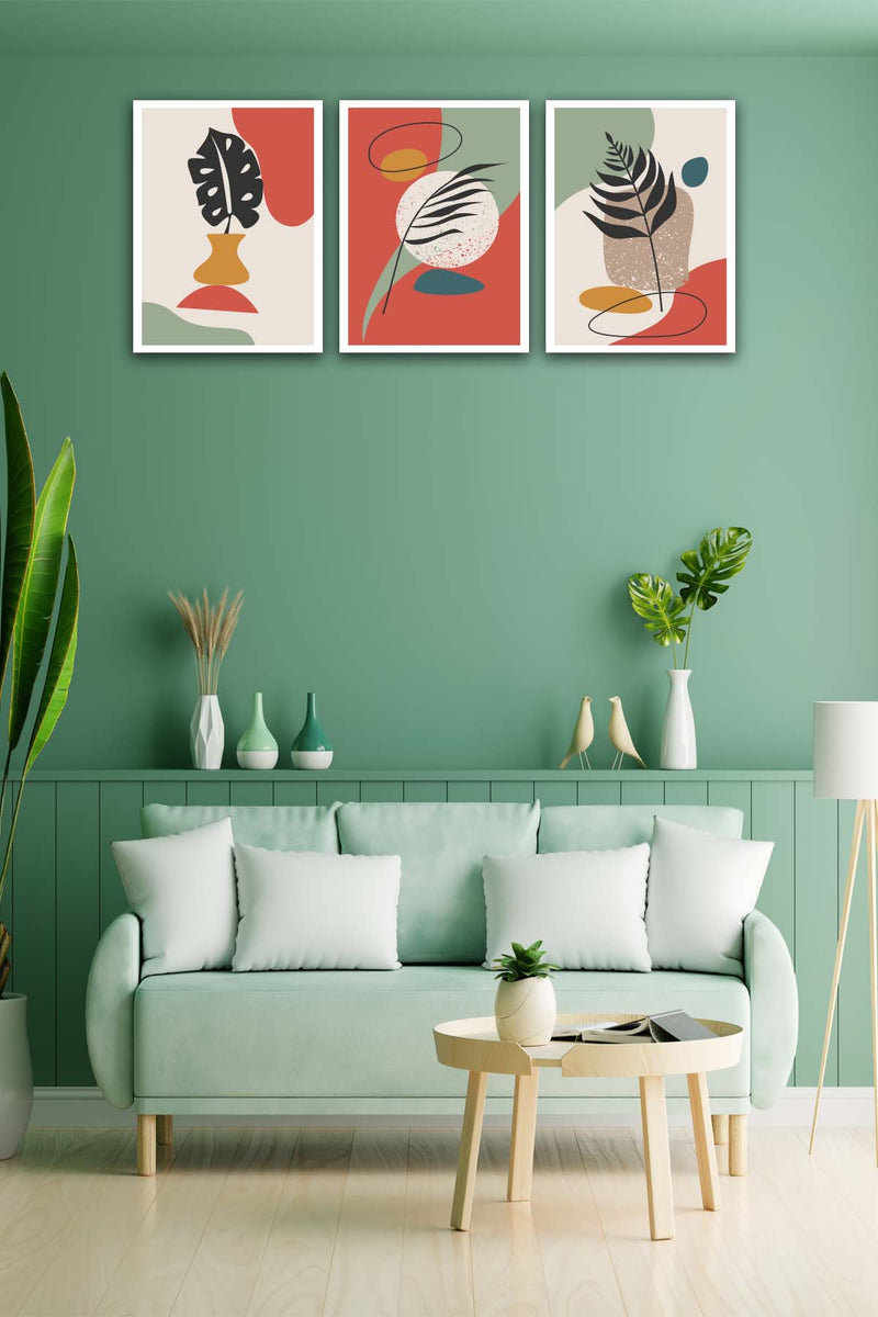 Wow 3 Parça Renkli Modern Bohem Tarzda Uv Baskı Mdf Ahşap Duvar Tablo Seti