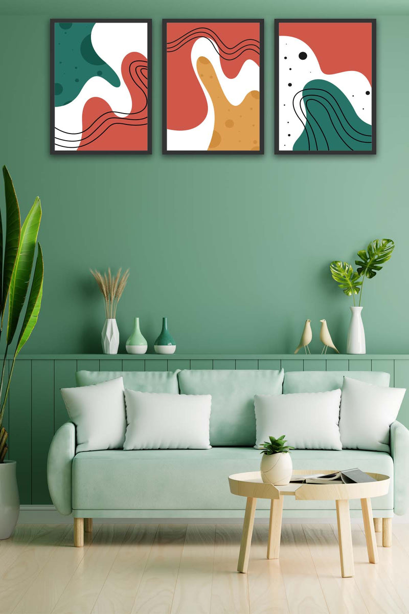 Wow 3 Parça Renkli Modern Tarzda Siyah Çerçeve Görünümlü Uv Baskı Mdf Ahşap Duvar Tablo Seti