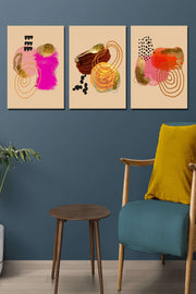 Wow 3 Parça Sanatsal Dijital Baskı Ahşap Duvar Tablo Seti