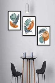 Wow 3 Parça Watercolur Tarzda Sanatsal Siyah Çerçeve Görünümlü Uv Baskı Mdf Ahşap Duvar Tablo Seti