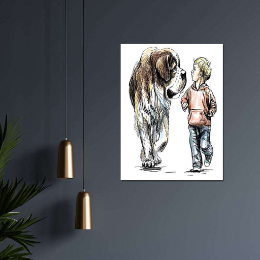 Wow 30x40 Çizgisel Sanatsal Duvar Tablo St Bernard and Child