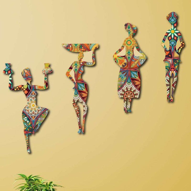 Wow 4 Parça Afrikalı Kadın Etnik Desenler Dijital Baskı Mdf Ahşap Duvar Tablo Seti Bonvagon