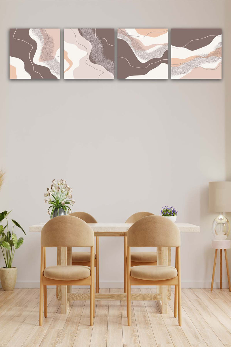 Wow 4 Parça Mermer Deseni Tasarım Uv Baskı Mdf Ahşap Duvar Tablo Seti