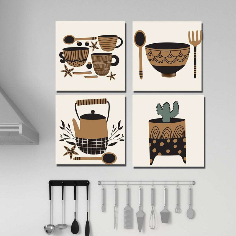 Wow 4 Parça Mutfak Decor Duvar Tablo Seti