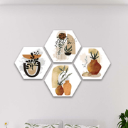 Wow 4 Parça Petek Suluboya Modern Tarzda Tasarım Uv Baskı Mdf Ahşap Duvar Tablo Seti