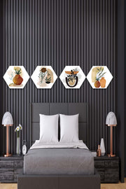 Wow 4 Parça Petek Suluboya Modern Tarzda Tasarım Uv Baskı Mdf Ahşap Duvar Tablo Seti