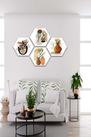 Wow 4 Parça Petek Suluboya Modern Tarzda Tasarım Uv Baskı Mdf Ahşap Duvar Tablo Seti