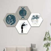 Wow 4 Parça Petek Tasarım Modern Sanat Tarzında Uv Baskı Mdf Ahşap Duvar Tablo Seti