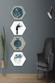 Wow 4 Parça Petek Tasarım Modern Sanat Tarzında Uv Baskı Mdf Ahşap Duvar Tablo Seti