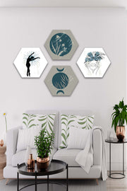 Wow 4 Parça Petek Tasarım Modern Sanat Tarzında Uv Baskı Mdf Ahşap Duvar Tablo Seti