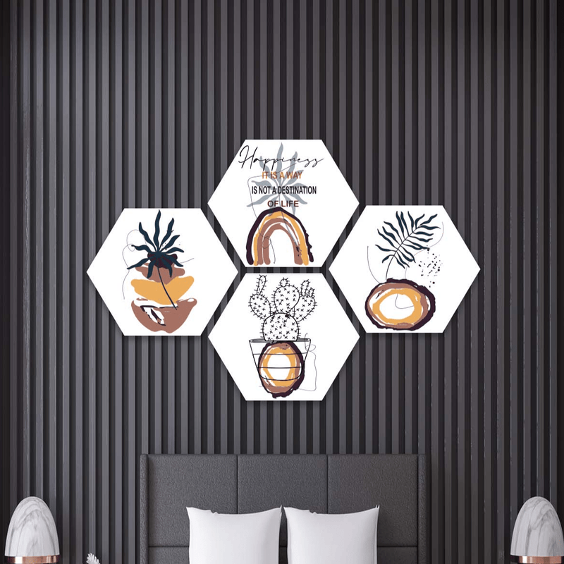 Wow 4 Parça Petek Tasarım Modern Tarzda Uv Baskı Mdf Ahşap Duvar Tablo Seti
