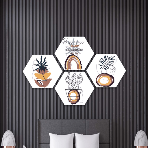 Wow 4 Parça Petek Tasarım Modern Tarzda Uv Baskı Mdf Ahşap Duvar Tablo Seti