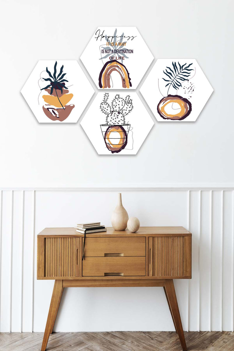 Wow 4 Parça Petek Tasarım Modern Tarzda Uv Baskı Mdf Ahşap Duvar Tablo Seti