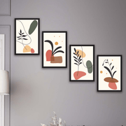 Wow 4 Parça Renkli Modern Bohem Tarzda Siyah Çerçeve Görünümlü Uv Baskı Mdf Ahşap Duvar Tablo Seti