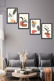 Wow 4 Parça Renkli Modern Bohem Tarzda Siyah Çerçeve Görünümlü Uv Baskı Mdf Ahşap Duvar Tablo Seti