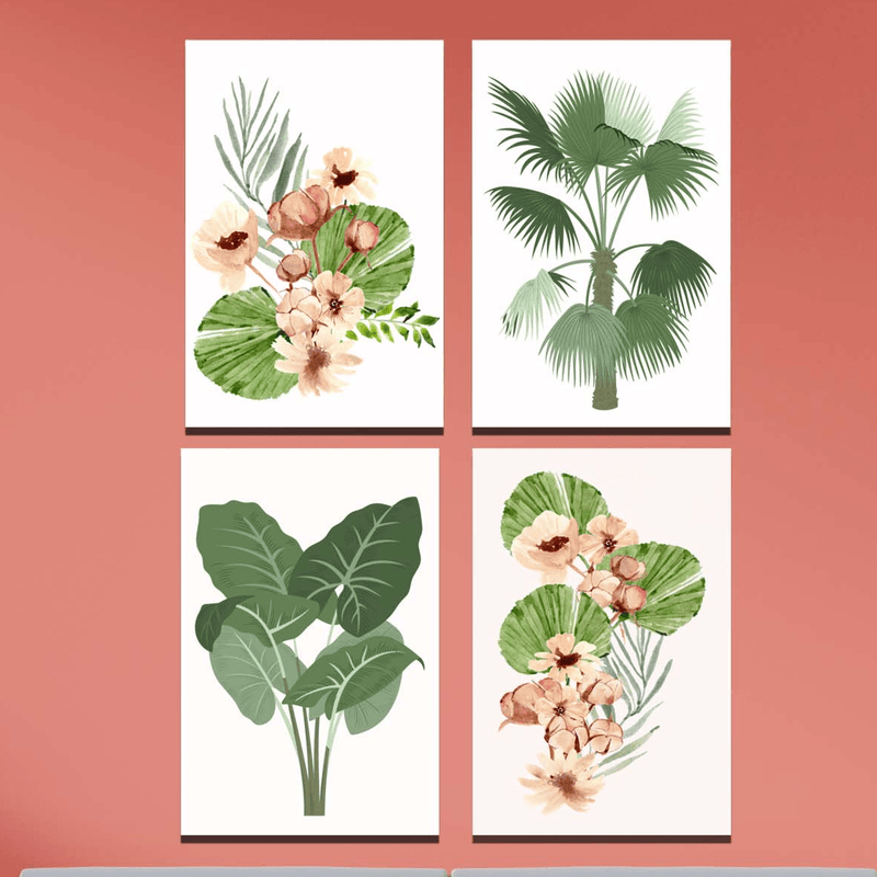Wow 4 Parça Tropic Set Ahşap Duvar Tablo Seti