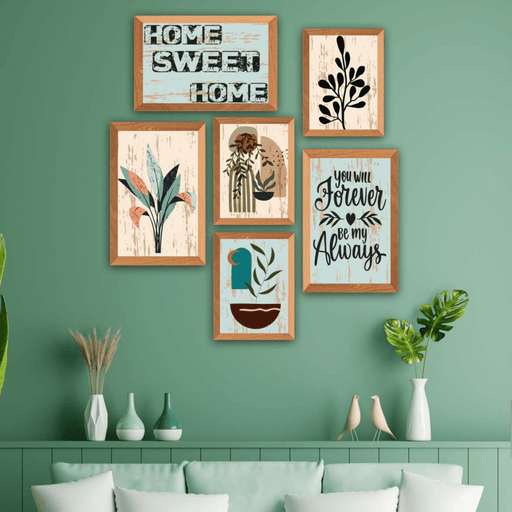 Wow 6 Parça Bohem Tarzında Sanatsal Home (Çerçeve Görünümlü) Uv Baskı Mdf Ahşap Duvar Tablo Seti
