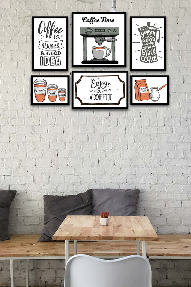 Wow 6 Parça Coffee Time Mdf Ahşap Duvar Ahşap Duvar Tablo Seti