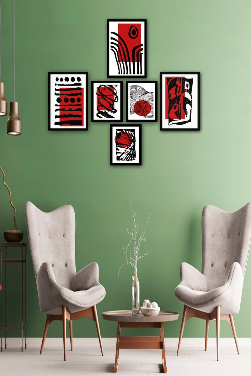 Wow 6 Parça Modern Sanat Tarzında Siyah Çerçeve Görünümlü Uv Baskı Mdf Ahşap Duvar Tablo Seti