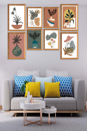 Wow 8 Parça Modern Sanatsal Bohem Tarzda (Çerçeve Görünümlü) Uv Baskı Mdf Ahşap Duvar Tablo Seti