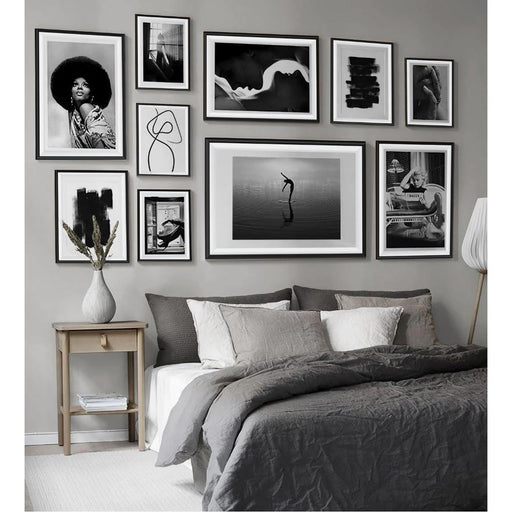 Wow Black & White 10 Parça Çerçeve Görünümlü Ahşap Duvar Tablo Seti