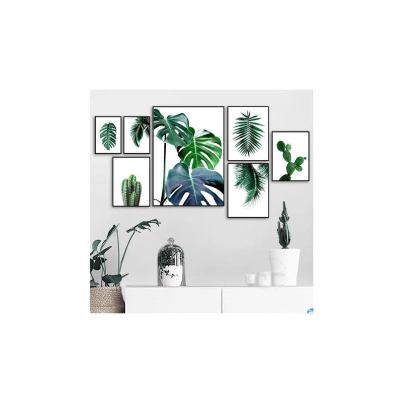 Wow Cactus & Monstera 7 Parça Çerçeve Görünümlü Ahşap Duvar Tablo Seti