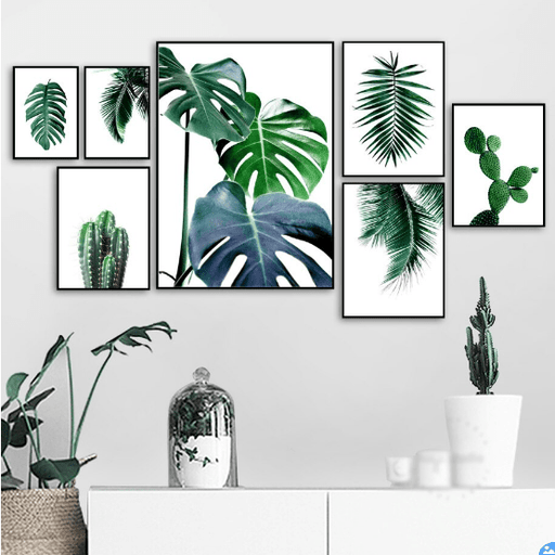 Wow Cactus & Monstera 7 Parça Çerçeve Görünümlü Ahşap Duvar Tablo Seti