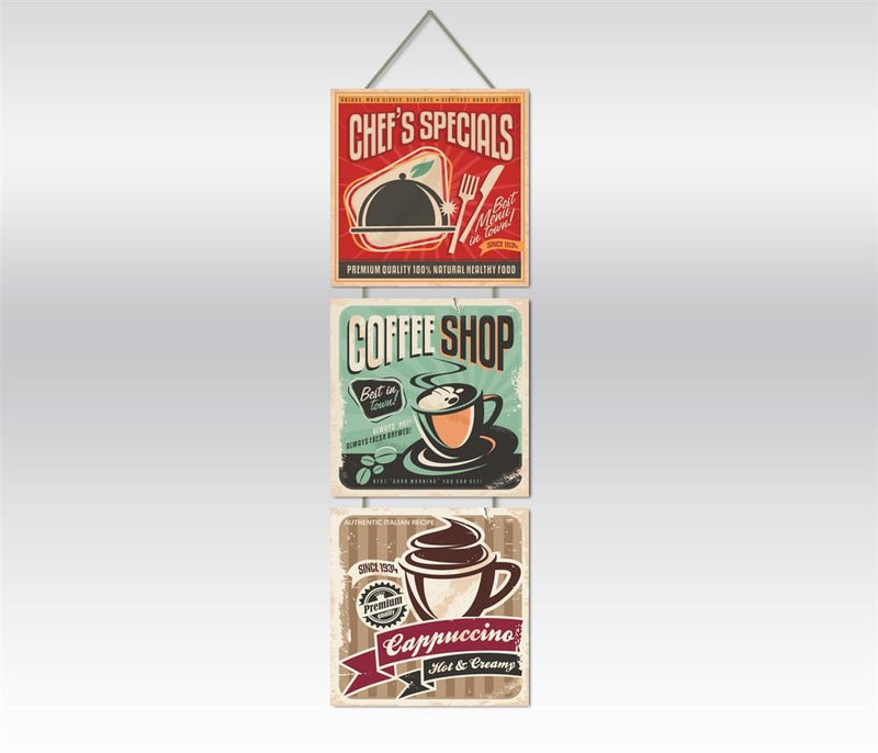 Wow Chefs Special & Coffe Shop 3lü Ahşap Duvar Tablo Bonvagon