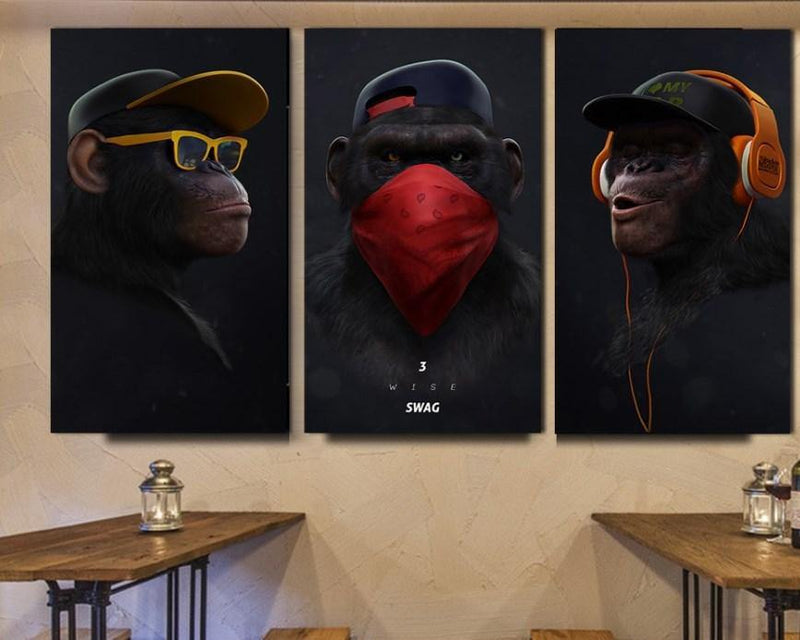 Wow Cool Apes 3lü Ahşap Duvar Tablo Seti