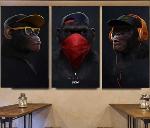 Wow Cool Apes 3lü Ahşap Duvar Tablo Seti